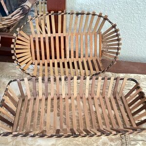 Set of 2 Wooden Slatted Baskets
